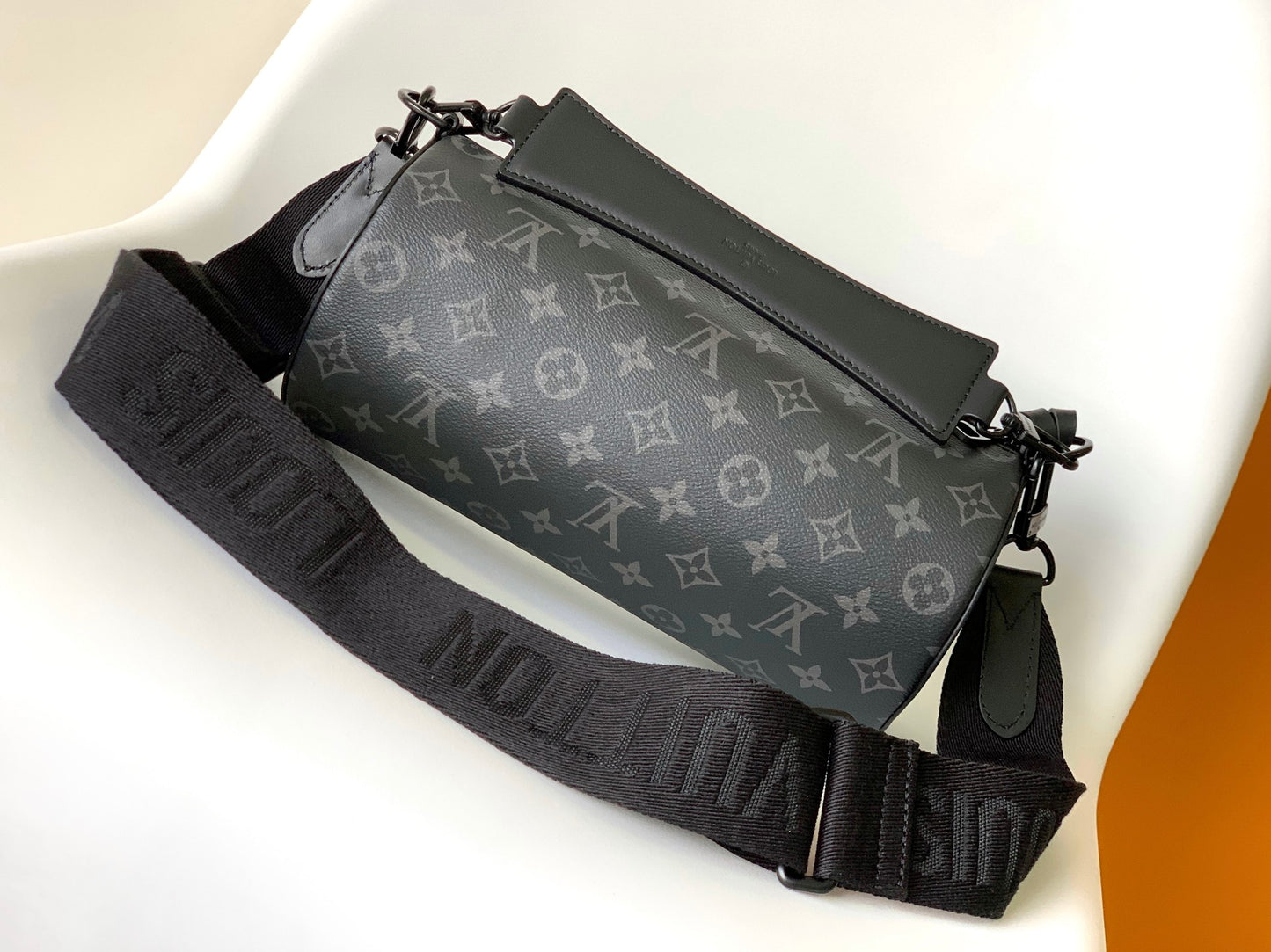 Louis Vuitton Black Monogram Cylinder Barrel Bag with Leather Top Handle