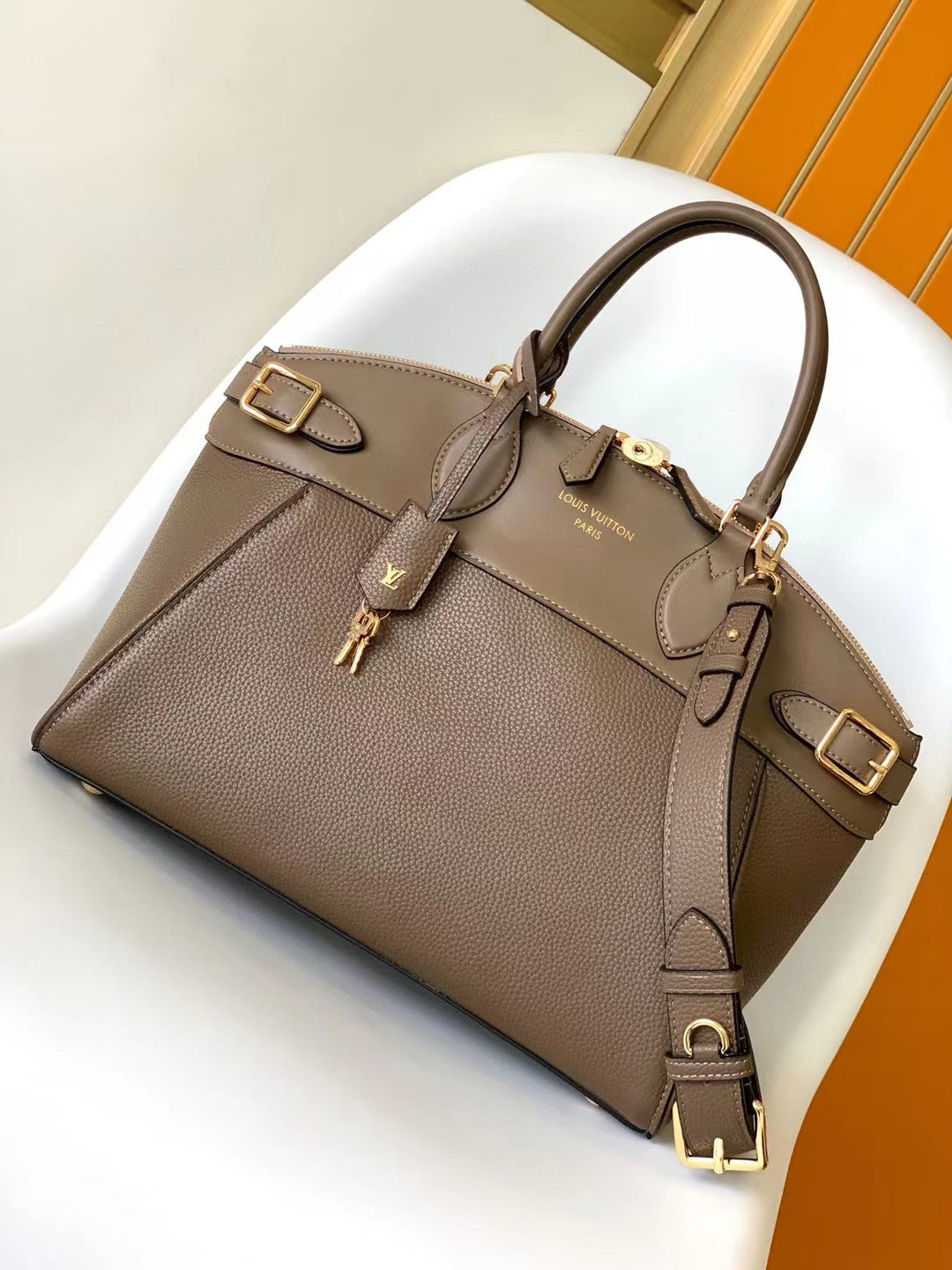 Michael Kors Women's Signature Logo Belted Satchel Bag - Brown/Gold