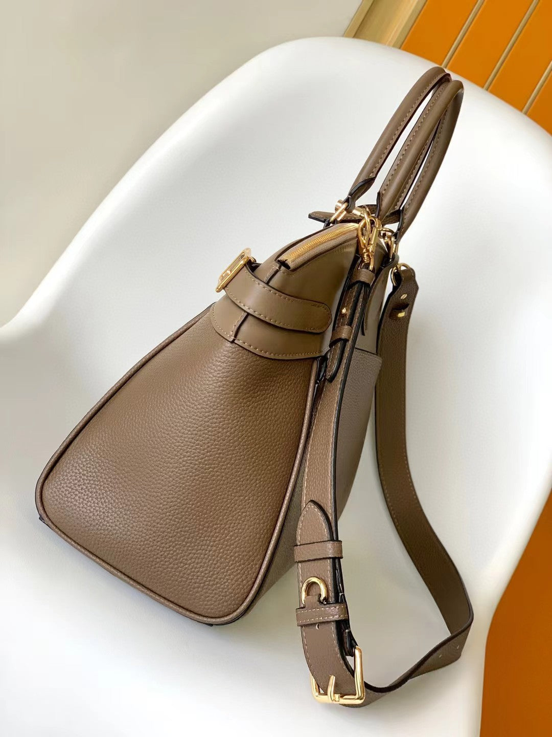 Michael Kors Women's Signature Logo Belted Satchel Bag - Brown/Gold