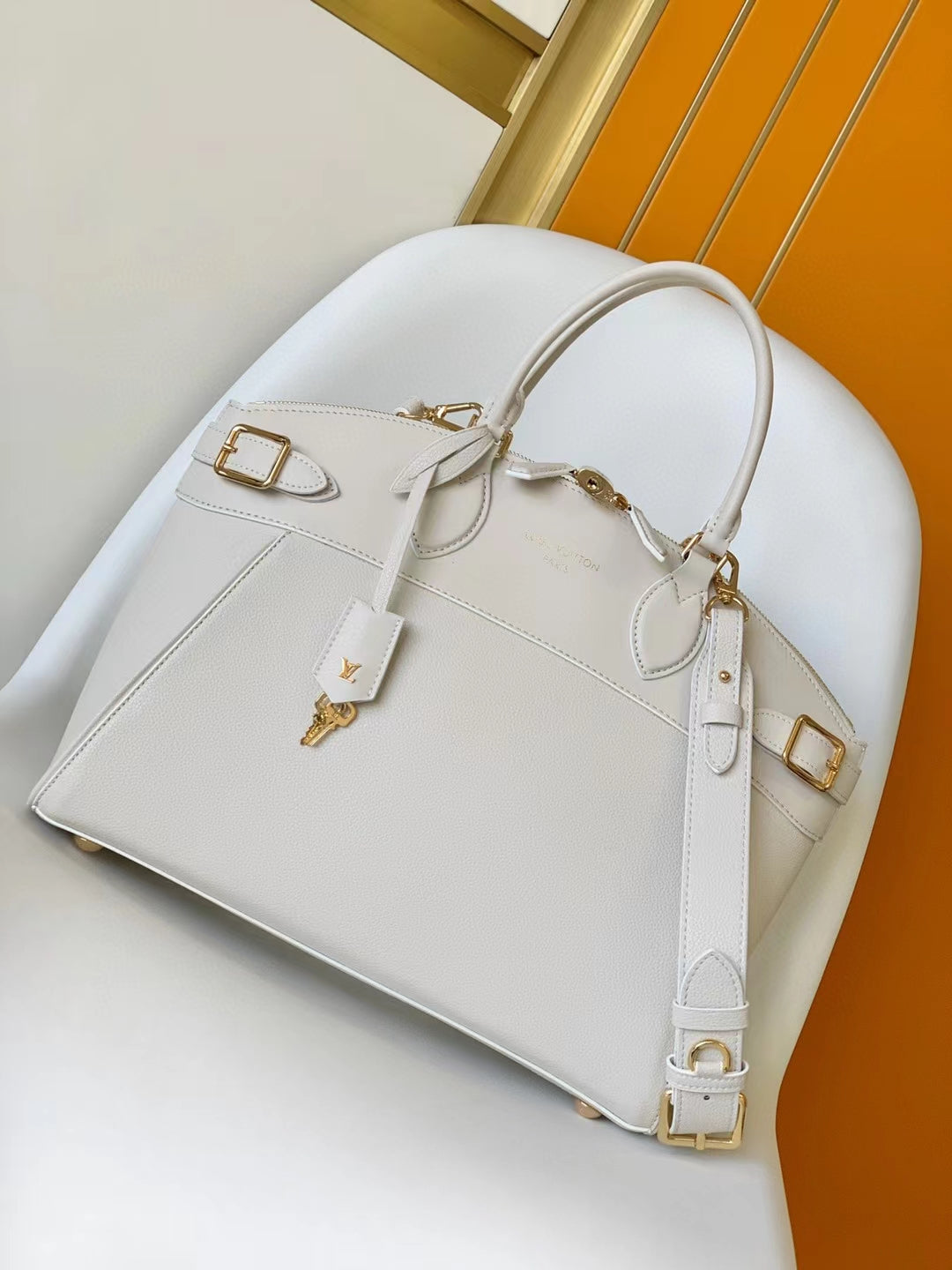 Furla Piper Medium Dome Bag - Beige Textured Leather Satchel