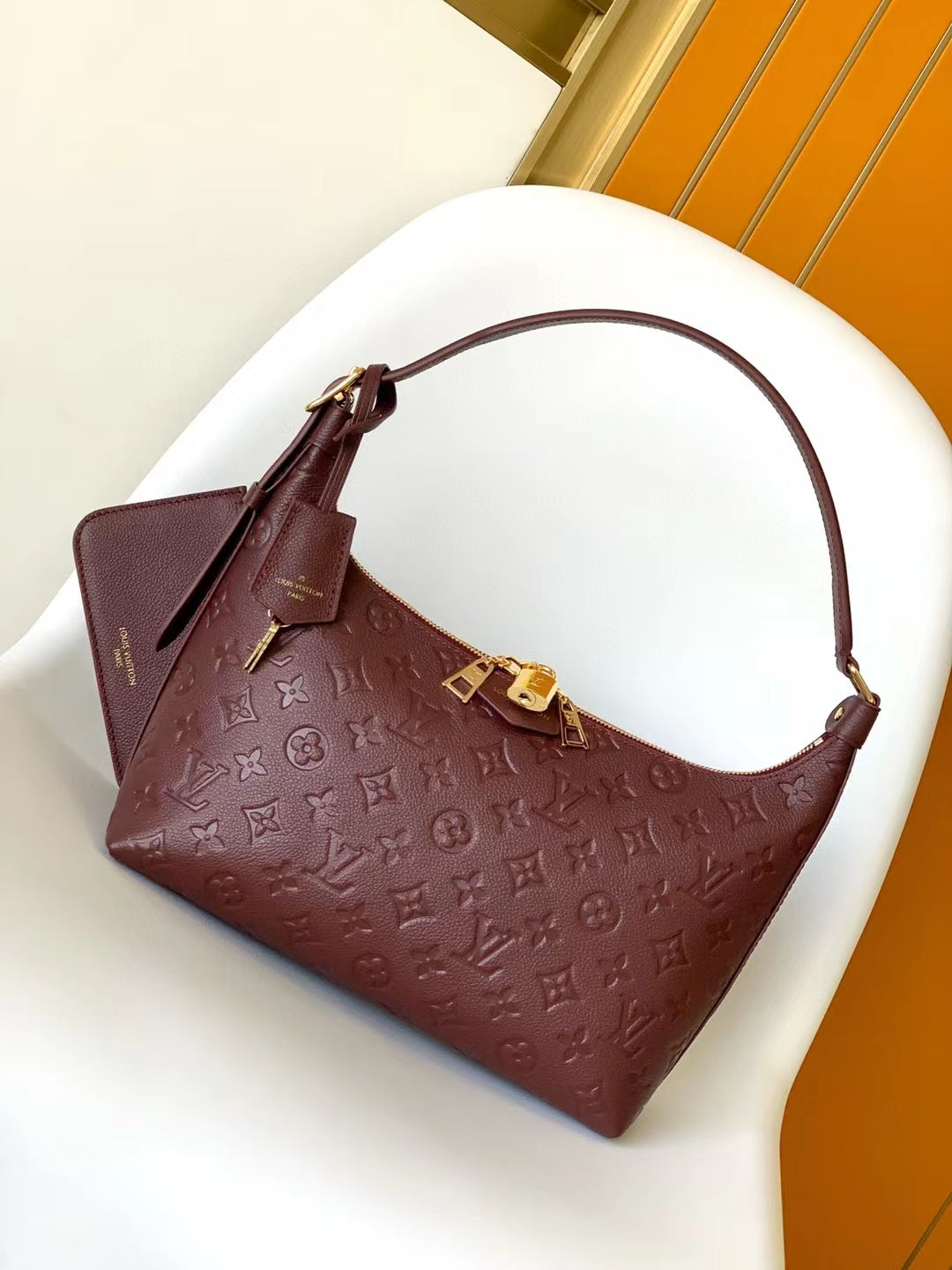 Louis Vuitton Monogram Empreinte Leather Hobo Shoulder Bag - Burgundy