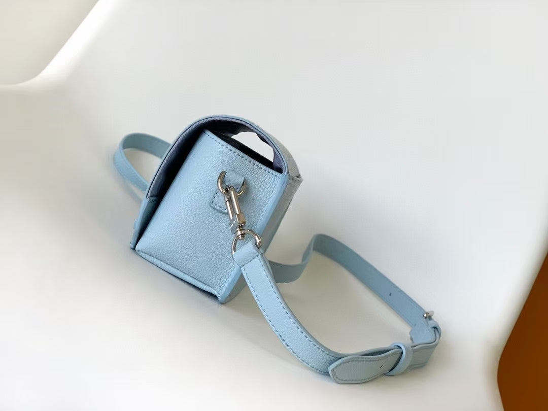Louis Vuitton Pastel Blue Textured Leather Crossbody Wallet Bag with Strap