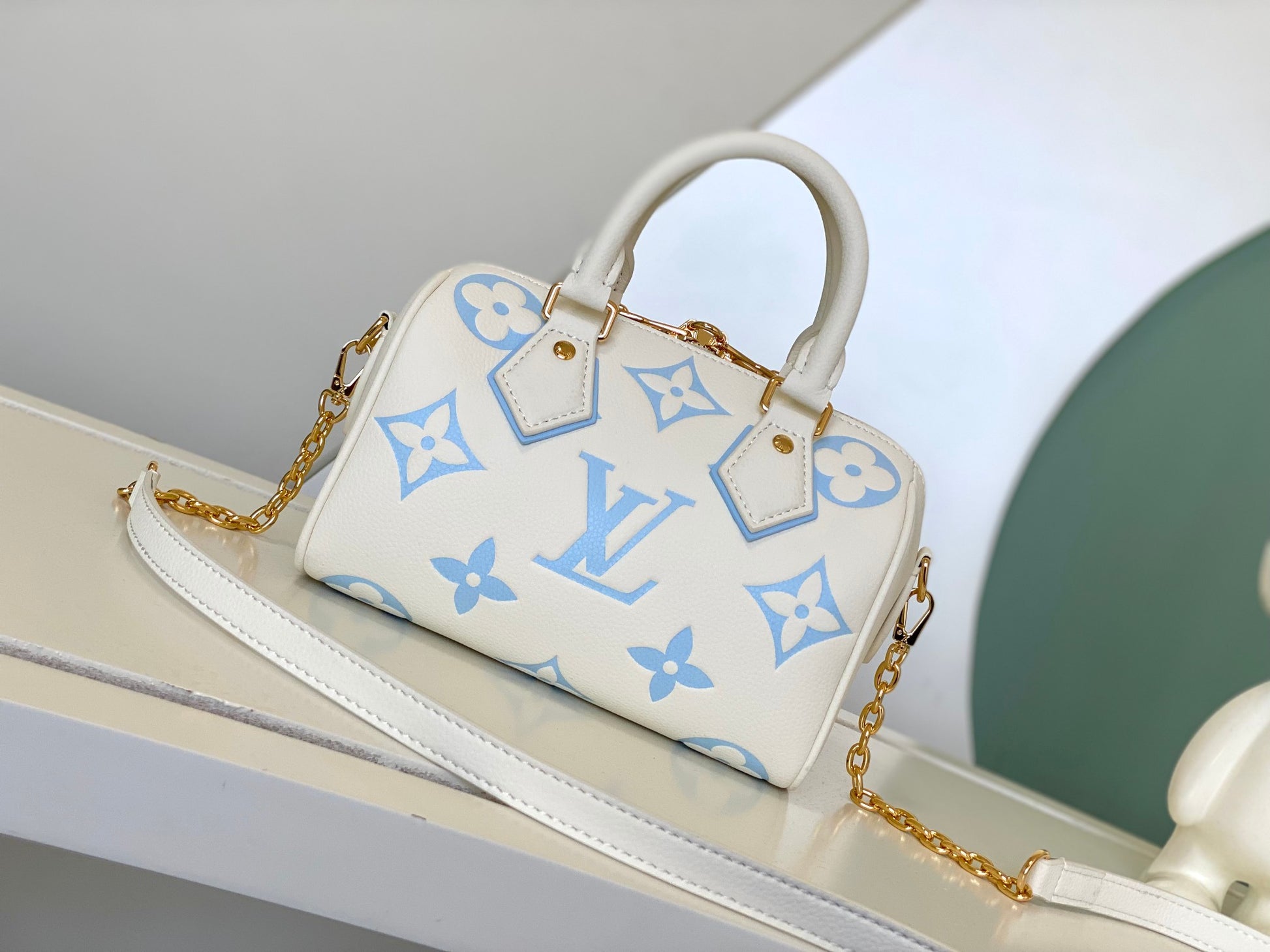 Louis Vuitton Nano Speedy Monogram Empreinte Leather Cream/Blue