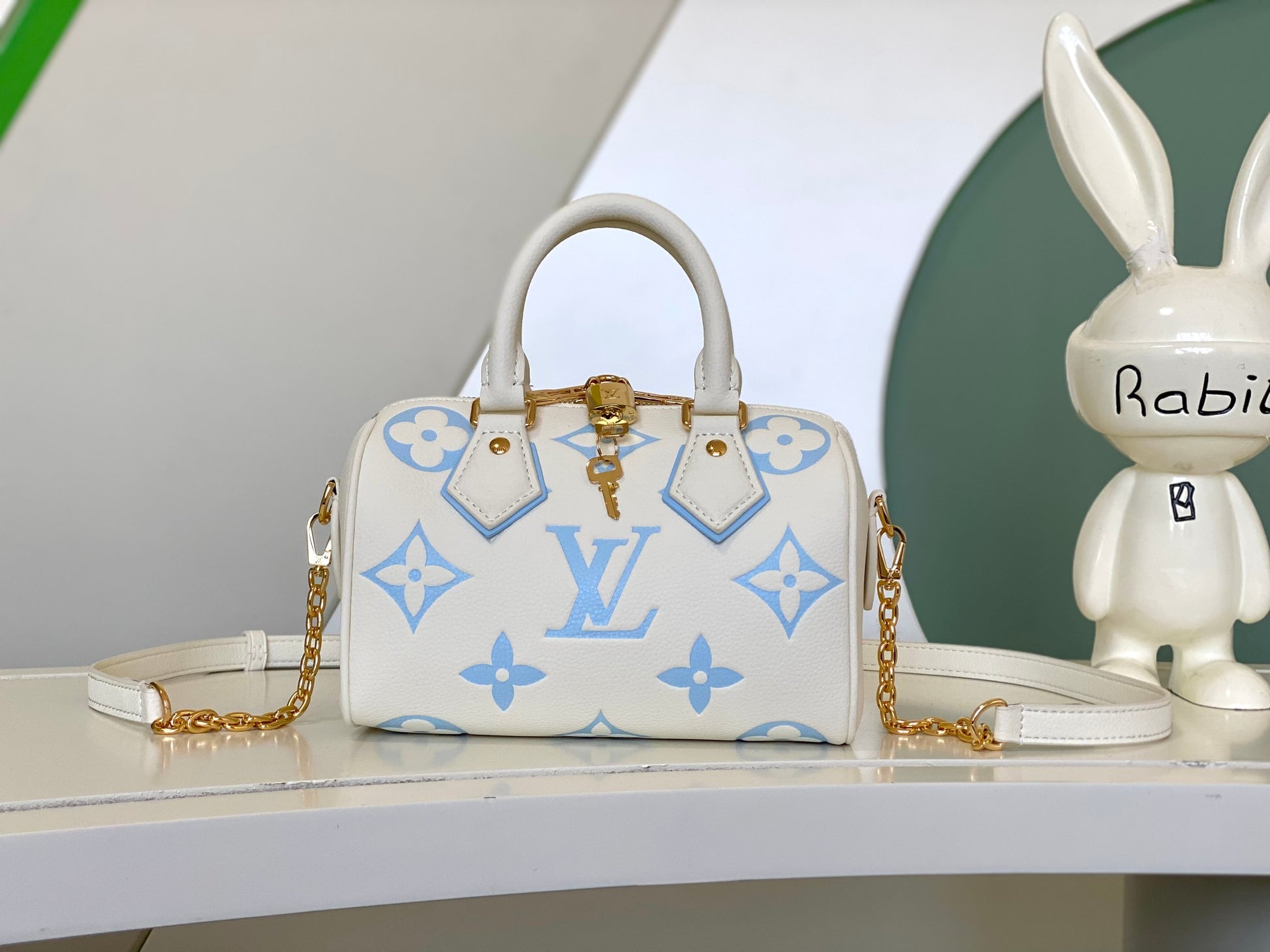 Louis Vuitton Nano Speedy Monogram Empreinte Leather Cream/Blue