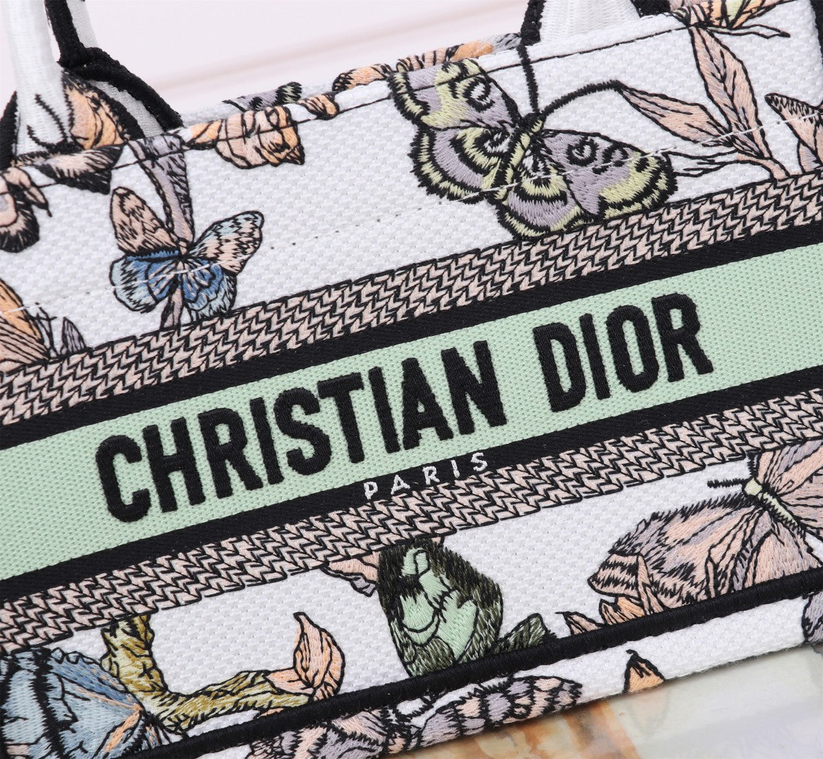 Christian Dior Medium Lady D-Joy Bag with Butterfly Around the World Motif - White & Green