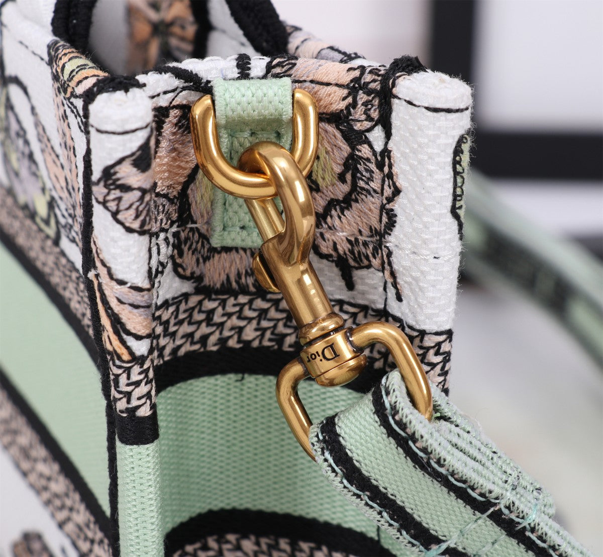 Christian Dior Medium Lady D-Joy Bag with Butterfly Around the World Motif - White & Green