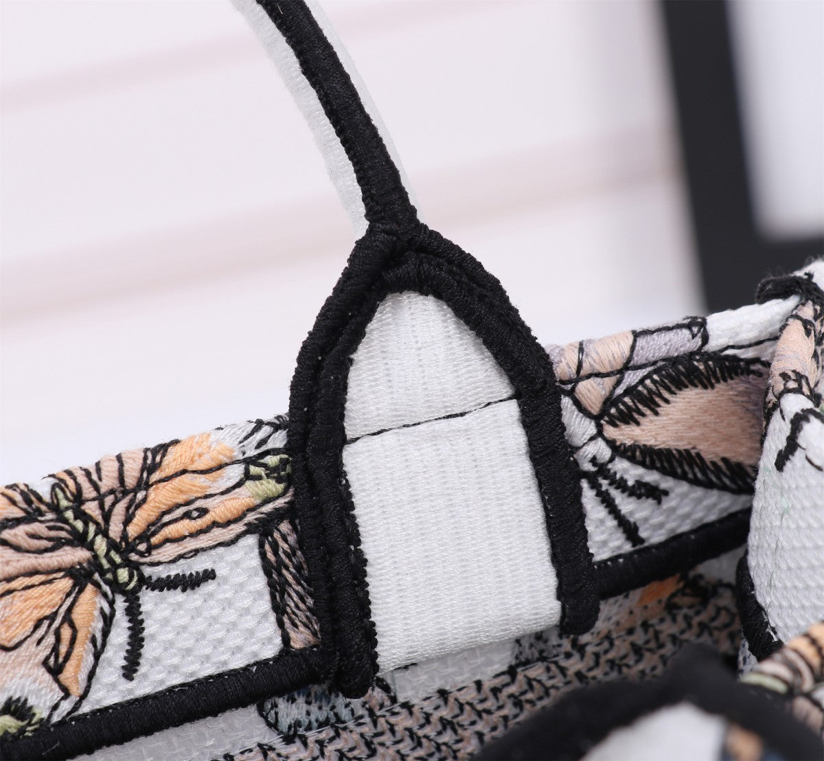 Dior Sage Green Butterfly Embroidered Canvas Handbag with Crossbody Strap