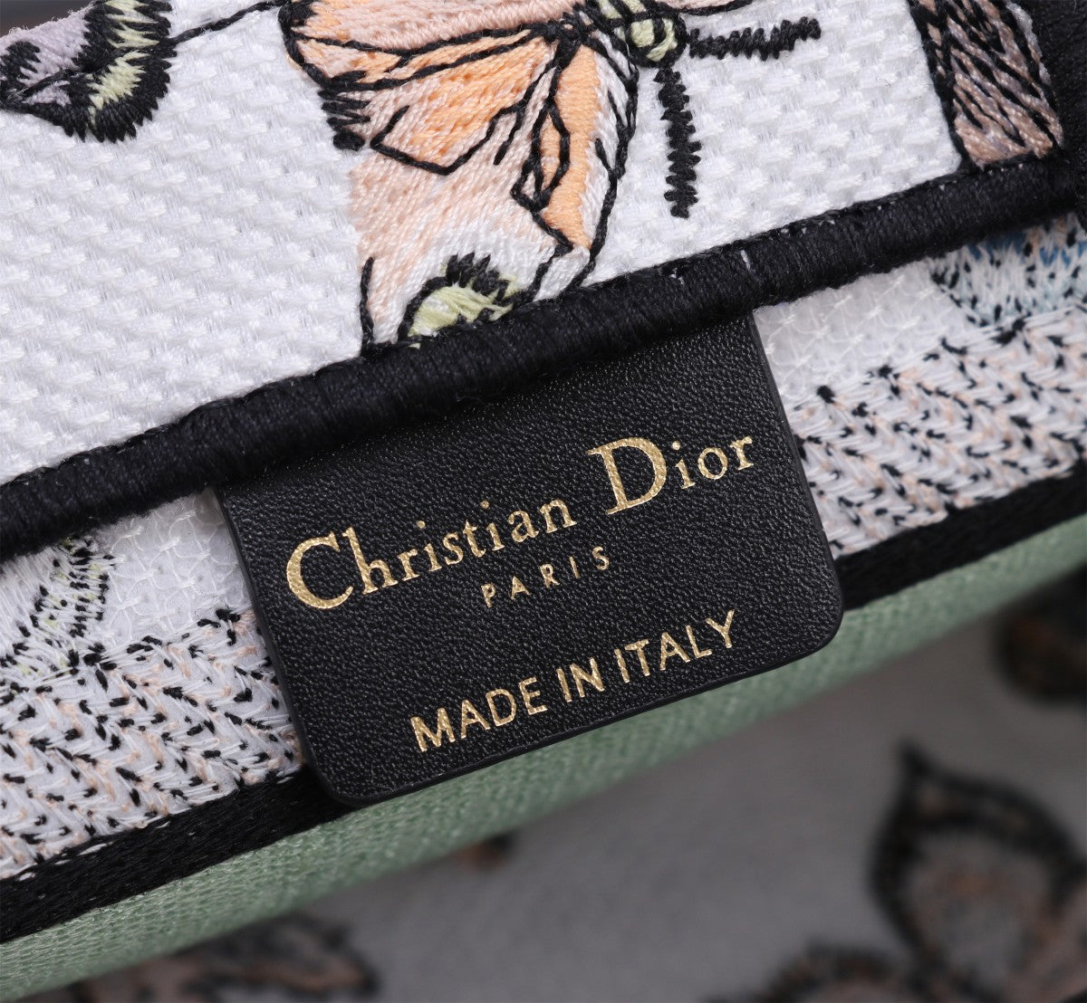 Christian Dior Medium Lady D-Joy Bag with Butterfly Around the World Motif - White & Green