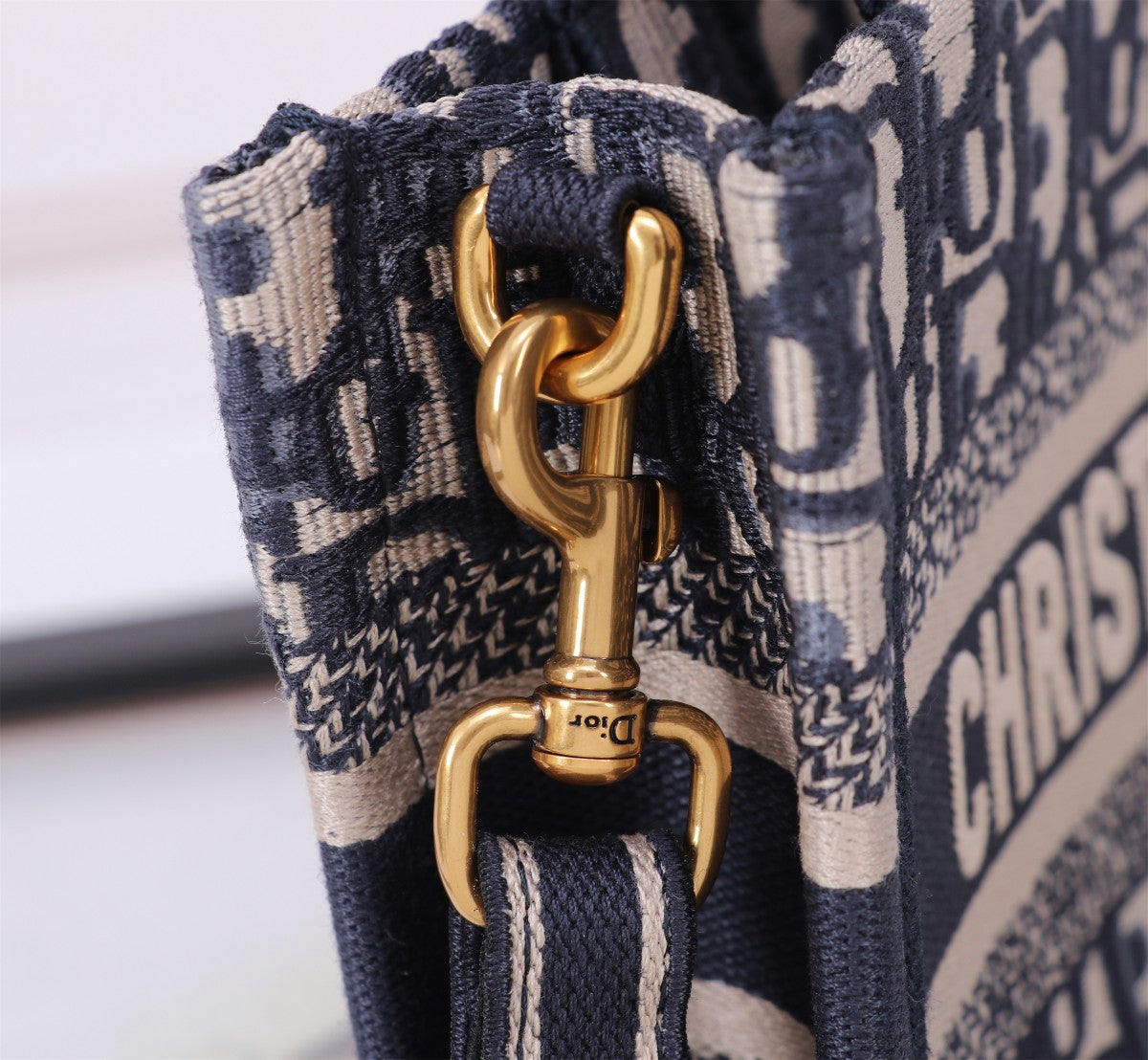 Christian Dior Blue Oblique Embroidery Small Book Tote Bag with Shoulder Strap