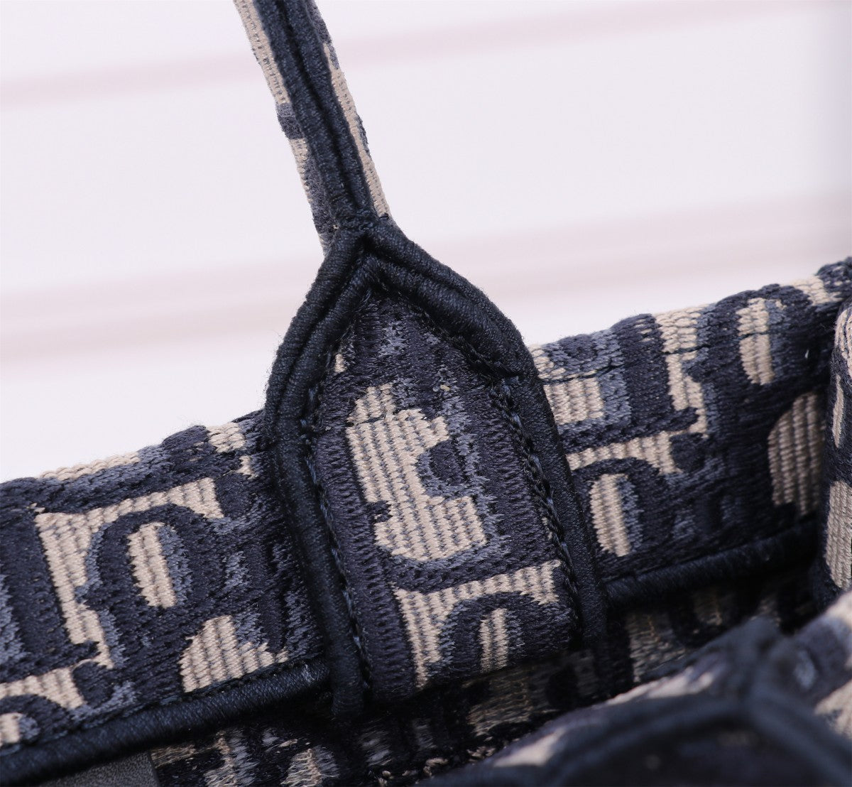 Christian Dior Blue Oblique Embroidery Small Book Tote Bag with Shoulder Strap