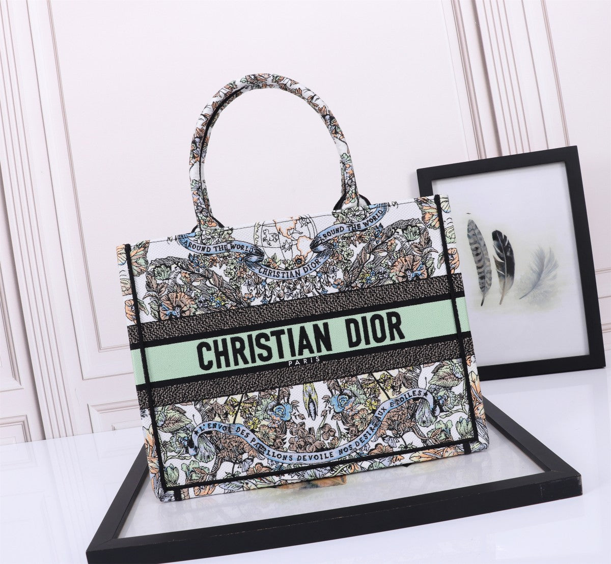 Christian Dior Medium Book Tote Bag with Multi-Color Embroidery