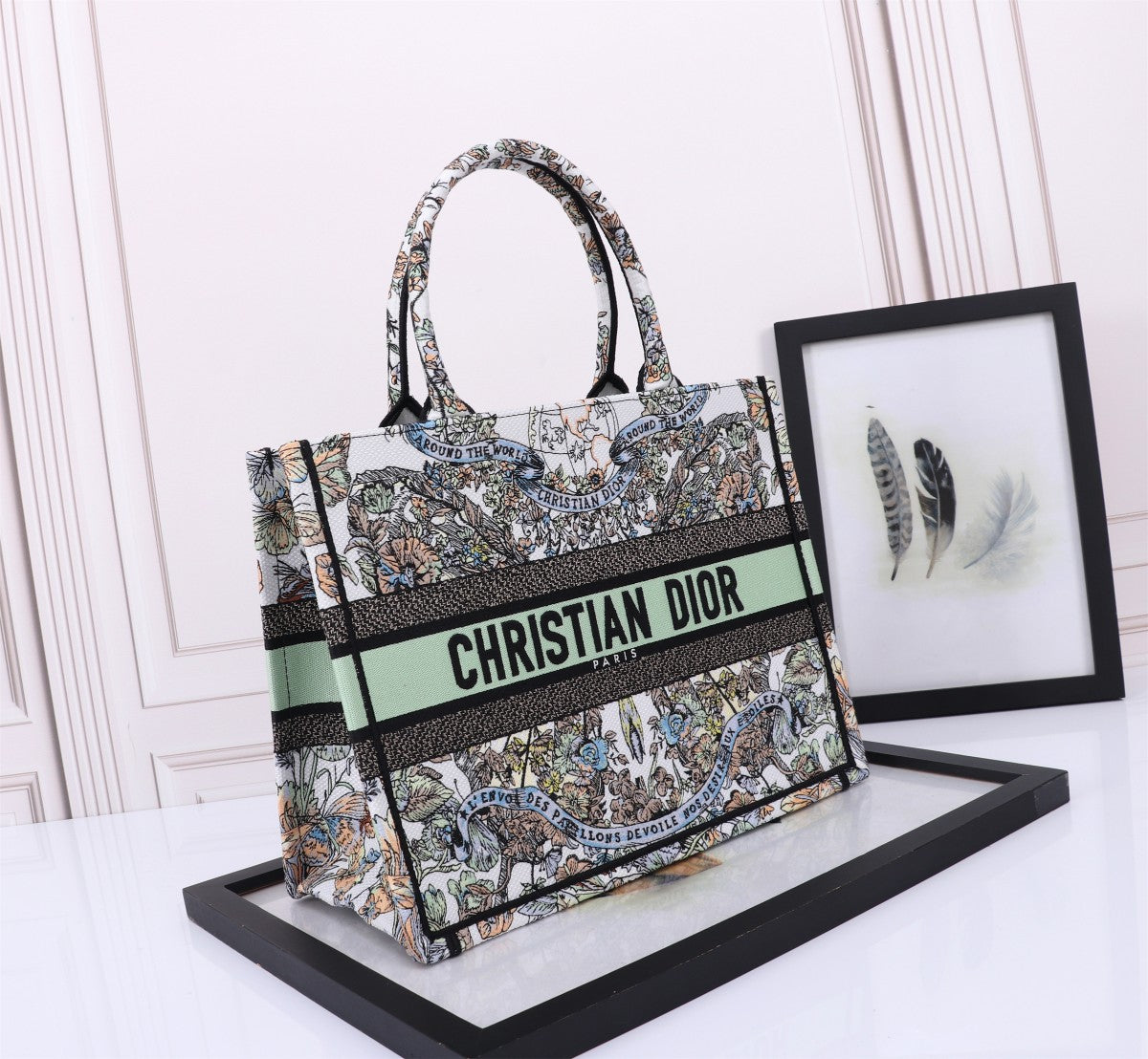 Christian Dior Medium Book Tote Bag with Multi-Color Embroidery