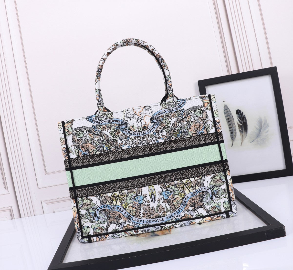 Christian Dior Medium Book Tote Bag with Multi-Color Embroidery