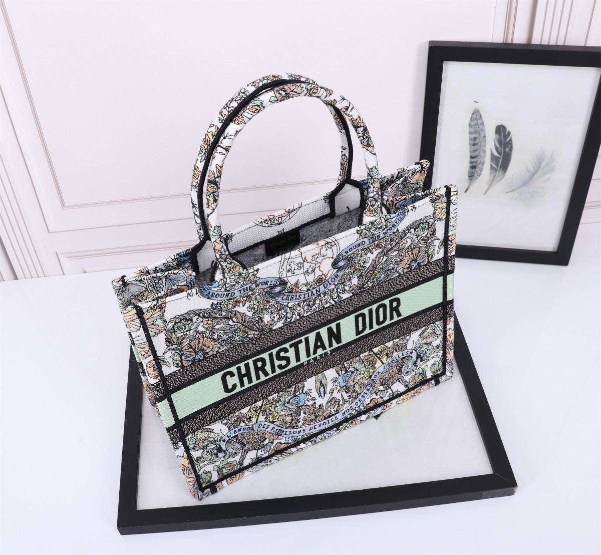 Christian Dior Book Tote - Ornamental Paisley Embroidery Canvas - Blue and White