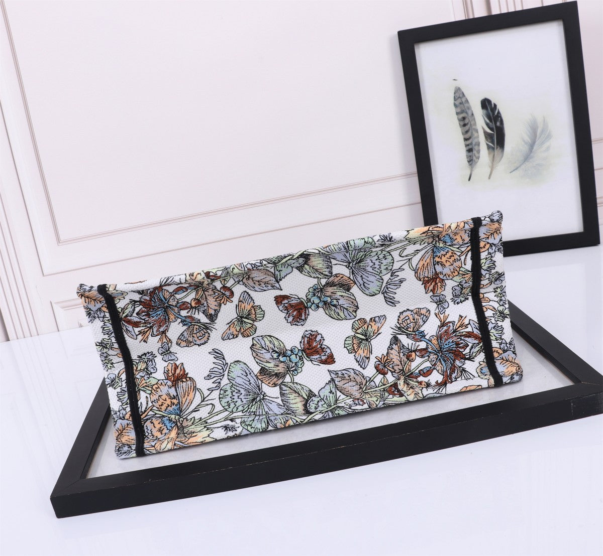 Christian Dior Book Tote - Ornamental Paisley Embroidery Canvas - Blue and White