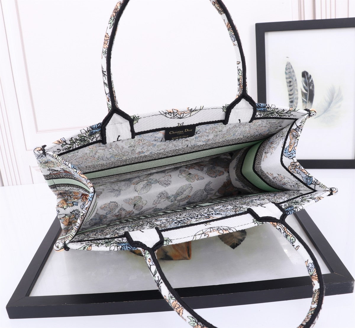 Christian Dior Book Tote - Ornamental Paisley Embroidery Canvas - Blue and White