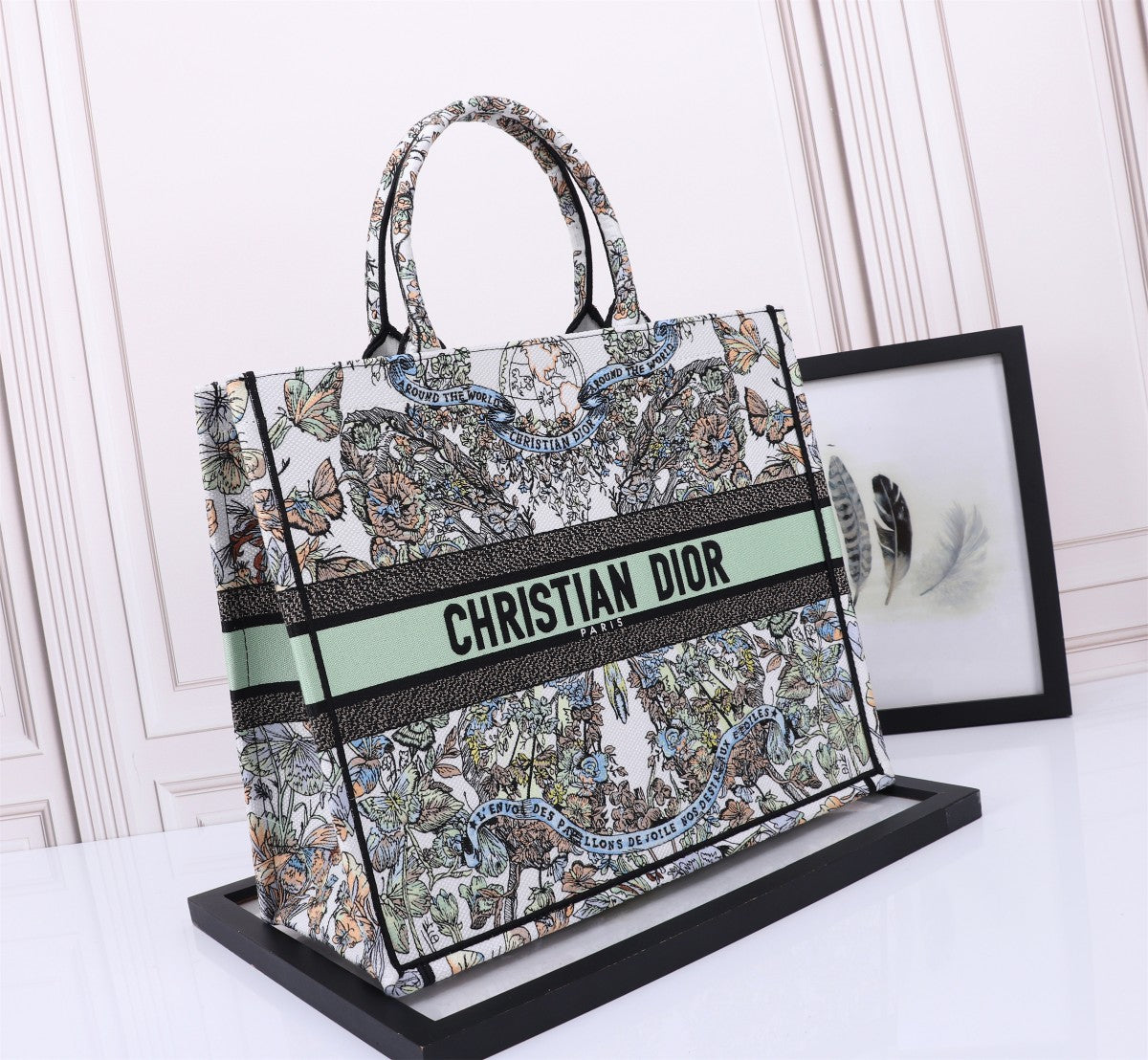 Christian Dior Large Book Tote Butterfly Embroidered Canvas Bag