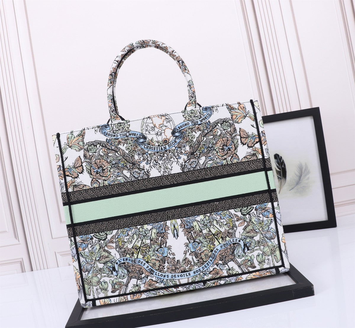 Christian Dior Large Book Tote Butterfly Embroidered Canvas Bag