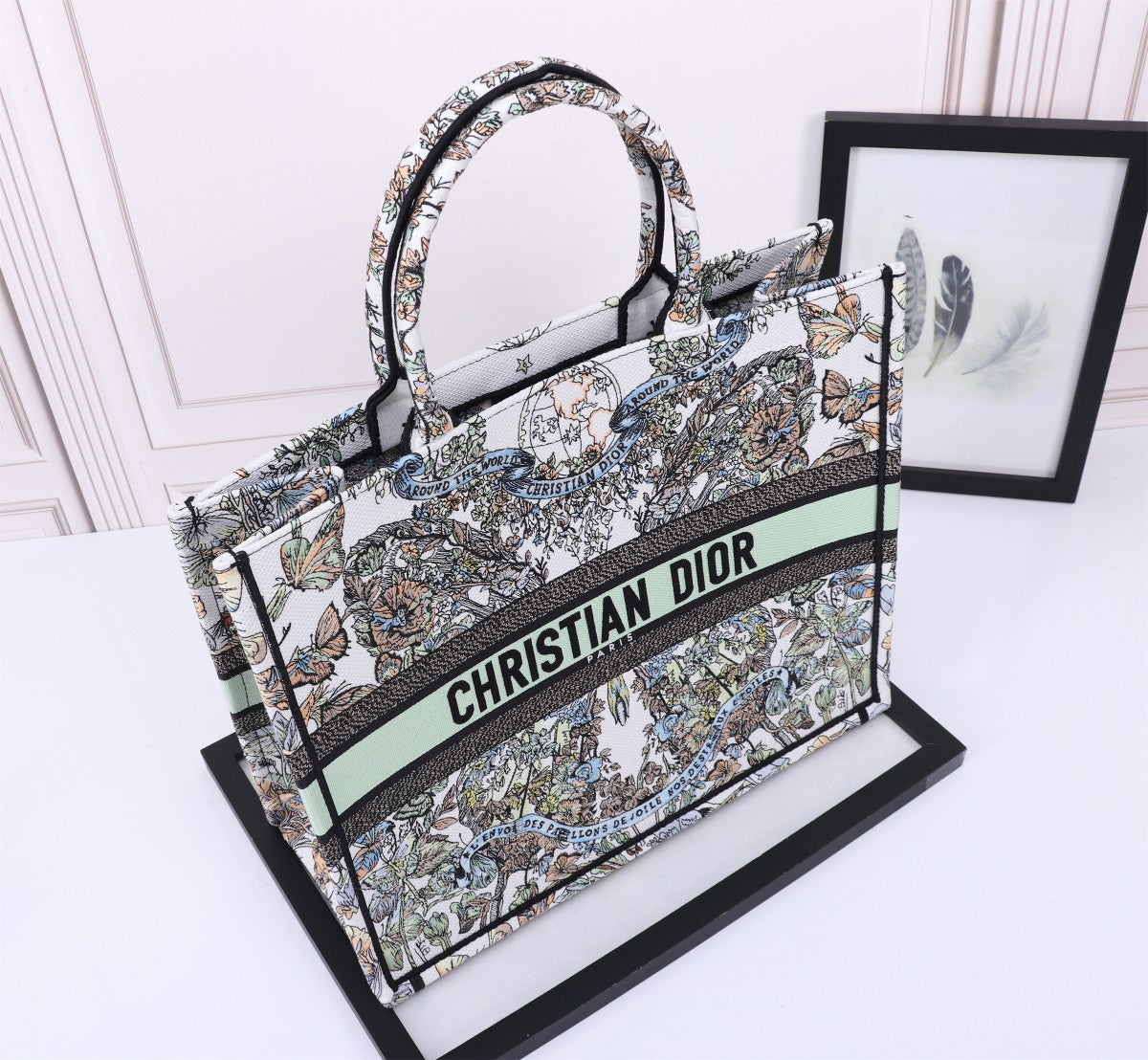 Christian Dior Large Book Tote Butterfly Embroidered Canvas Bag