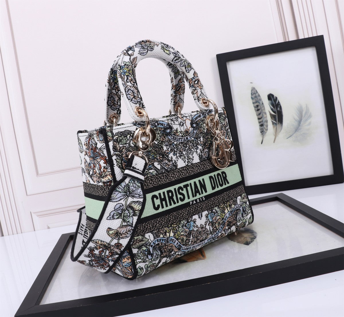Christian Dior Lady D-Lite Bag with Black and White Embroidery