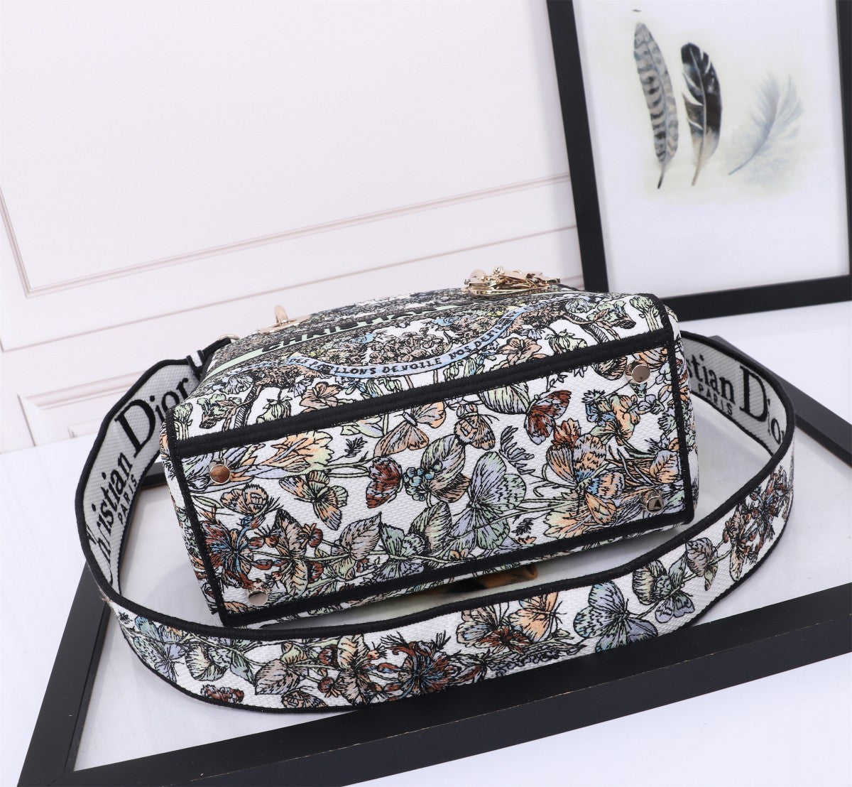 Christian Dior Lady D-Lite Bag with Multicolor Butterfly Embroidery