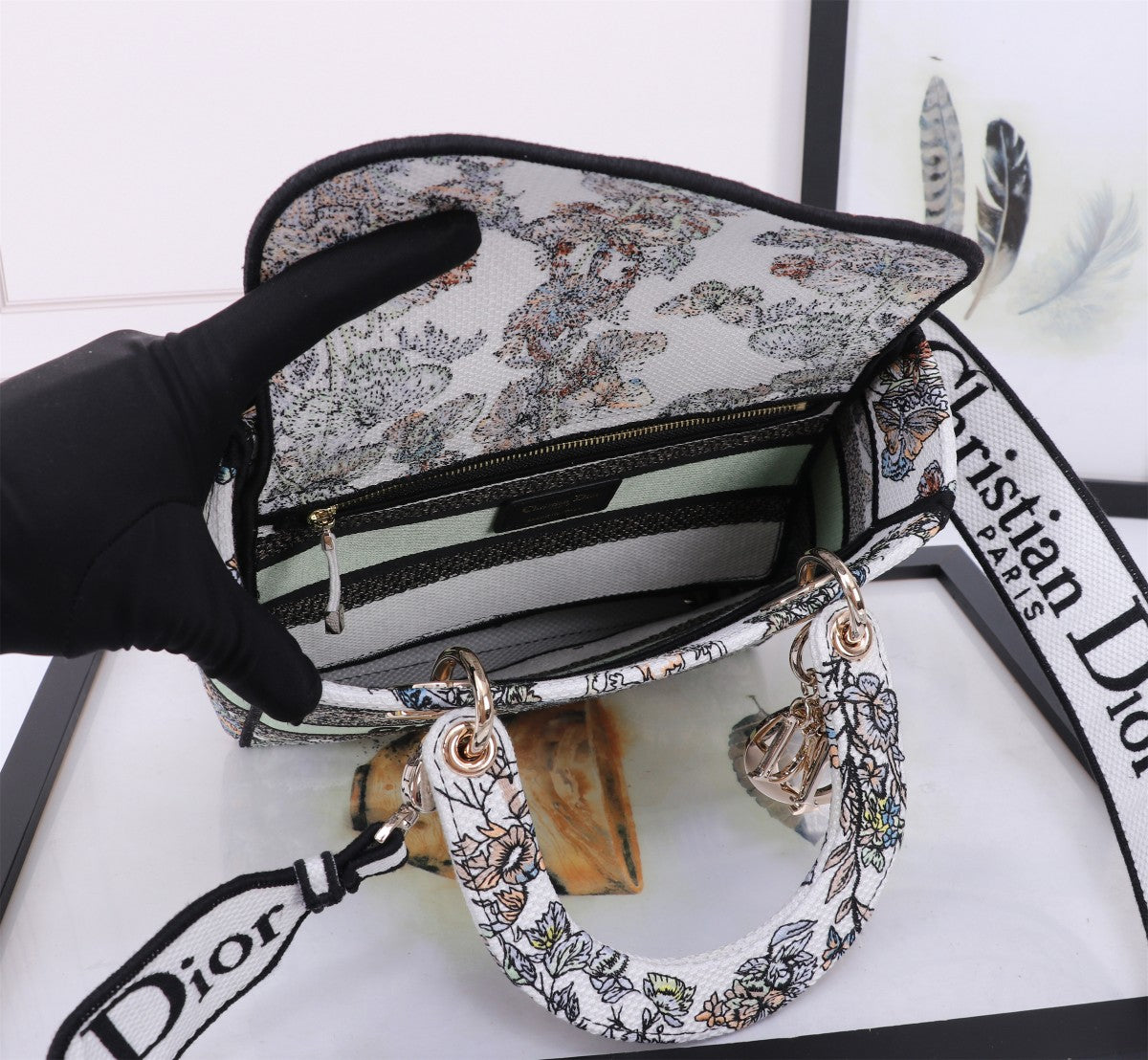 Christian Dior Lady D-Lite Bag with Black and White Embroidery