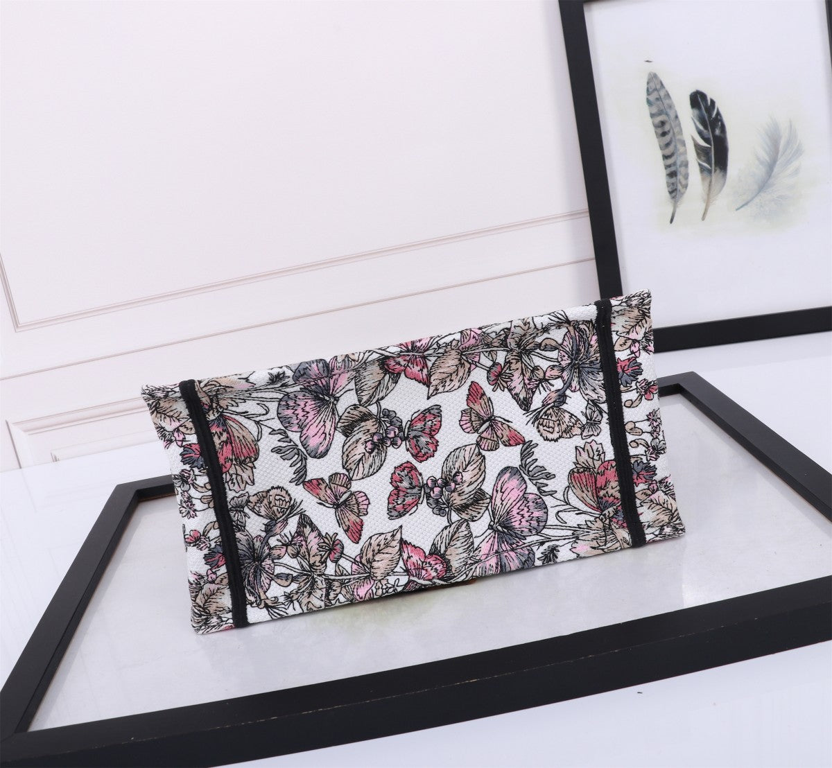 Christian Dior Book Tote Embroidered Canvas Bag - White/Black/Pink