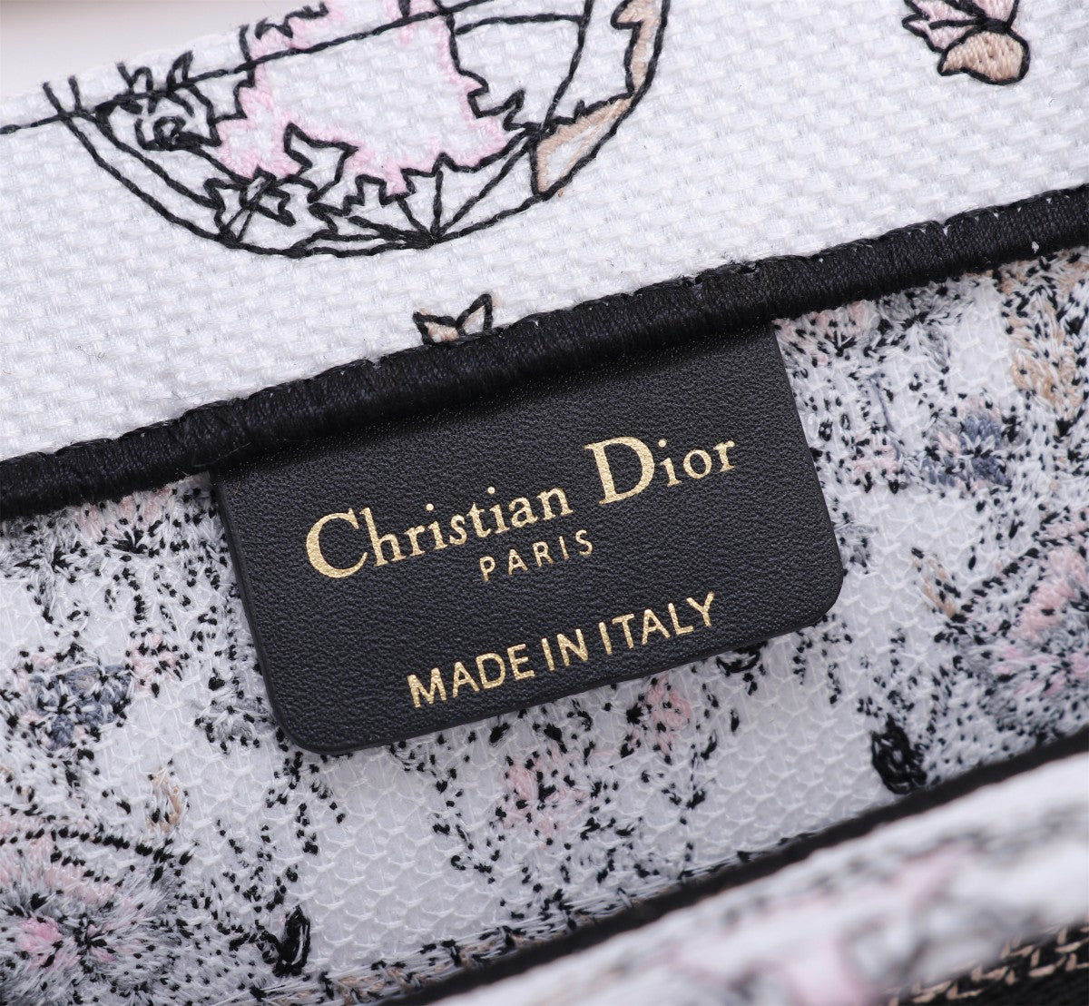 Christian Dior Book Tote - Embroidered Canvas Handbag with Toile de Jouy Pattern - Pink/Black/White