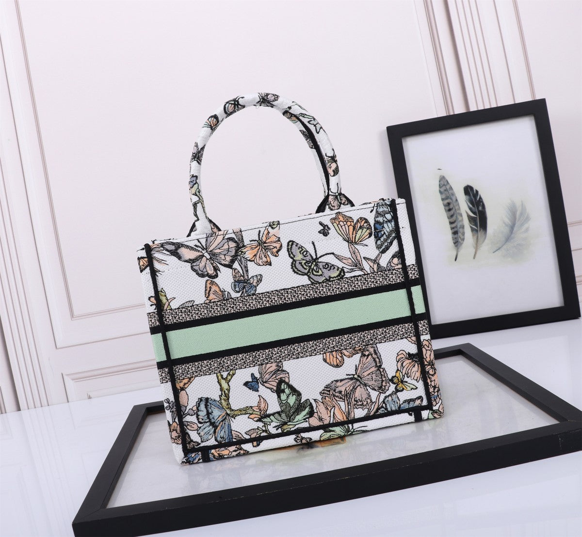 Christian Dior Medium Book Tote Bag with Butterfly Embroidery - White/Multi