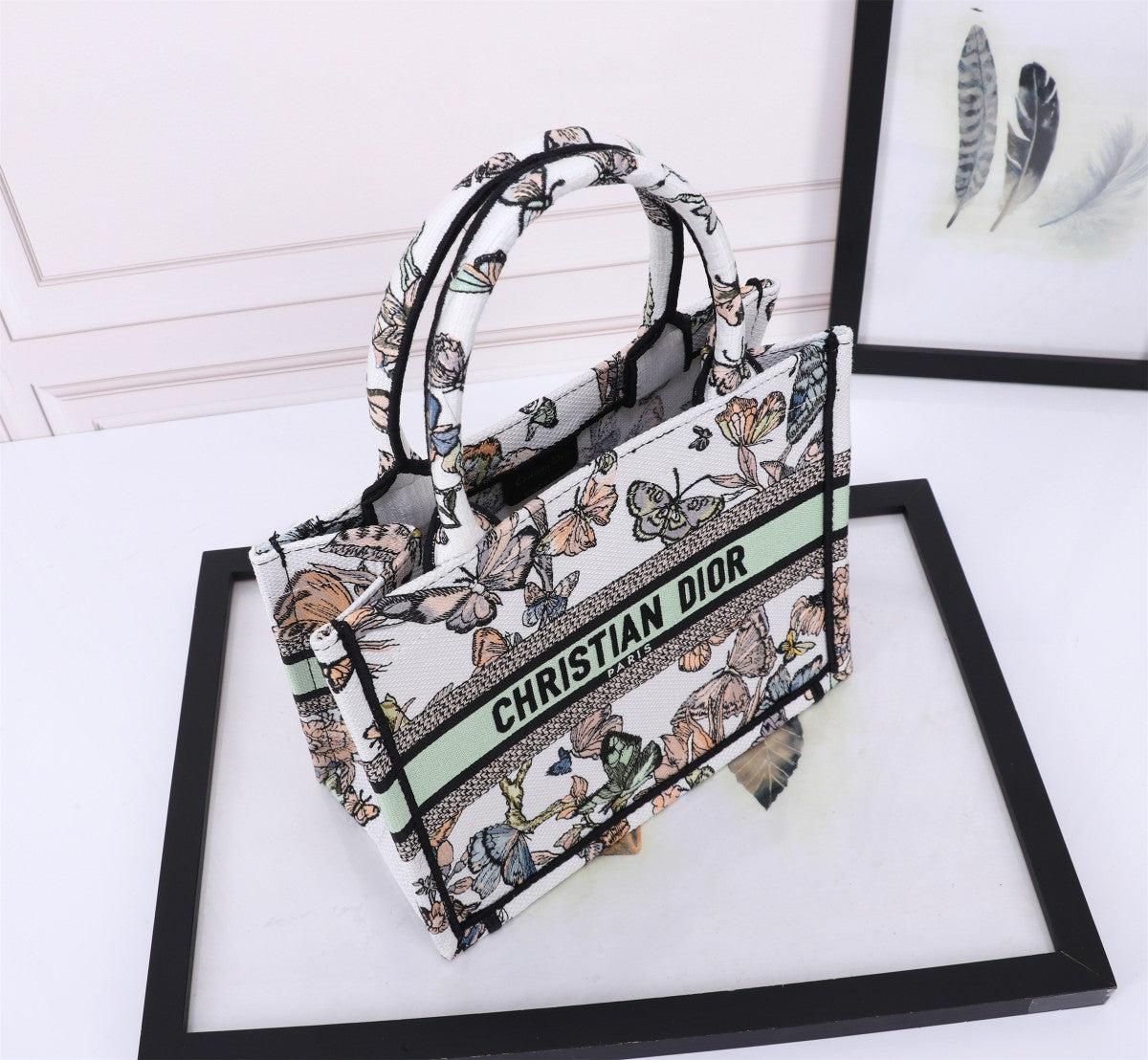 Christian Dior Medium Book Tote Bag with Butterfly Embroidery - White/Multi
