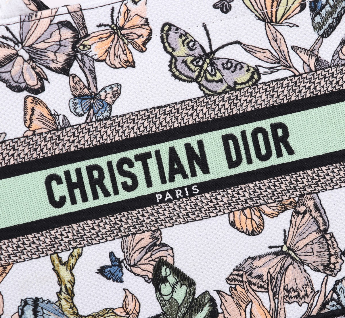 Christian Dior Medium Book Tote Bag with Butterfly Embroidery - White/Multi