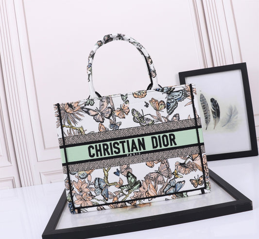Christian Dior Book Tote - White Multicolor Butterfly Embroidery Medium Bag