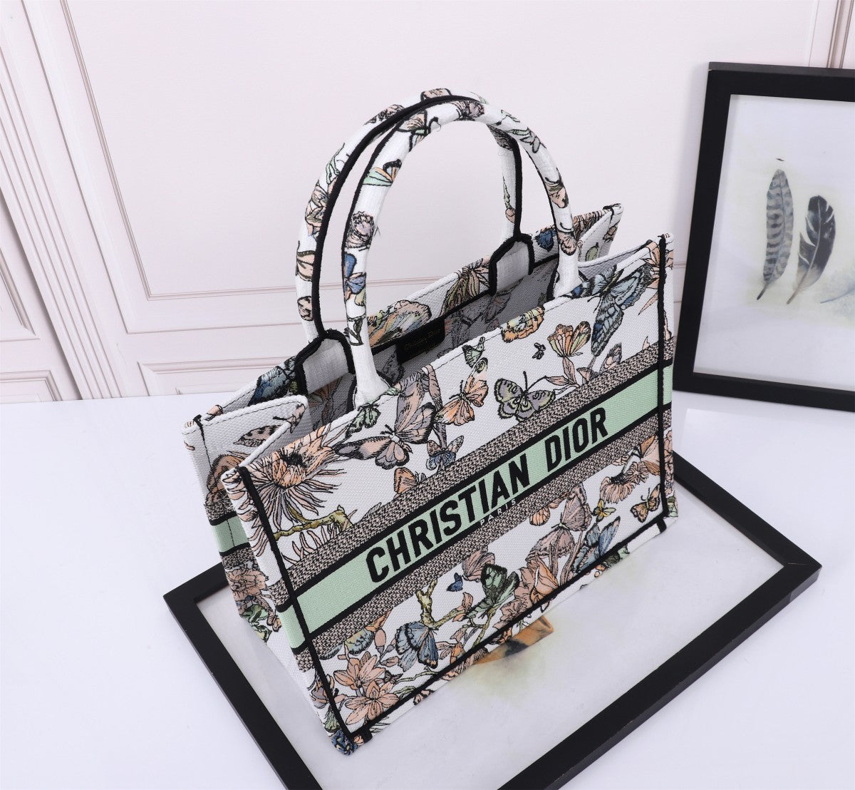 Christian Dior Book Tote - White Multicolor Butterfly Embroidery Medium Bag
