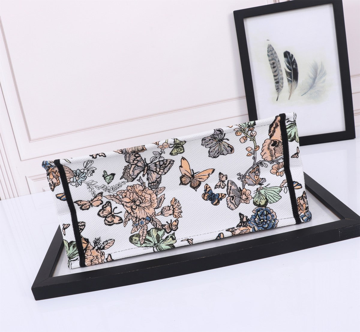 Christian Dior Medium Book Tote - White Canvas with Butterfly Embroidery