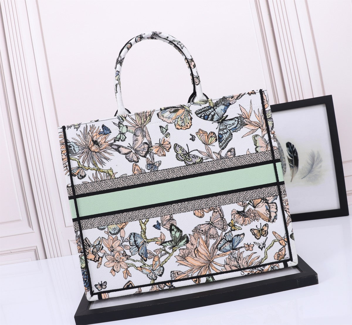 Christian Dior Book Tote Butterfly Floral Embroidery Handbag