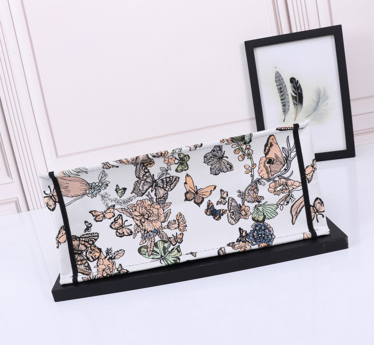 Christian Dior Book Tote Butterfly Floral Embroidery Handbag