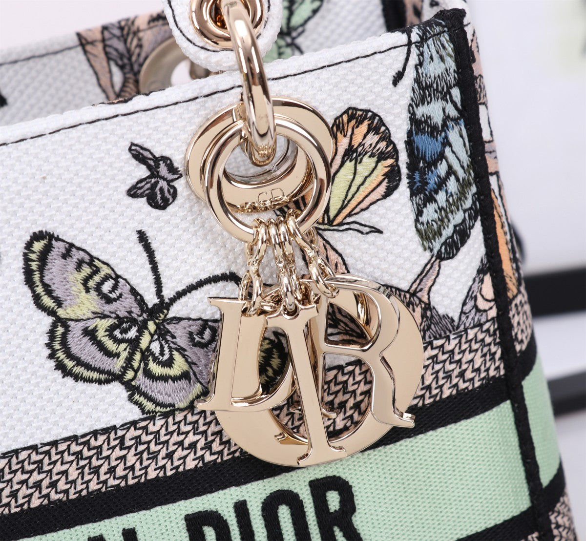 Christian Dior Lady D-Lite Medium Butterfly Embroidered Handbag - White/Multicolor