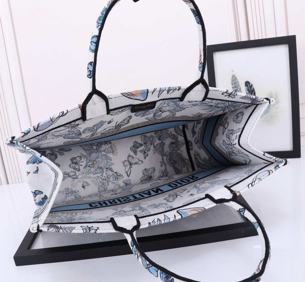 Christian Dior Book Tote with Blue Butterfly Embroidery