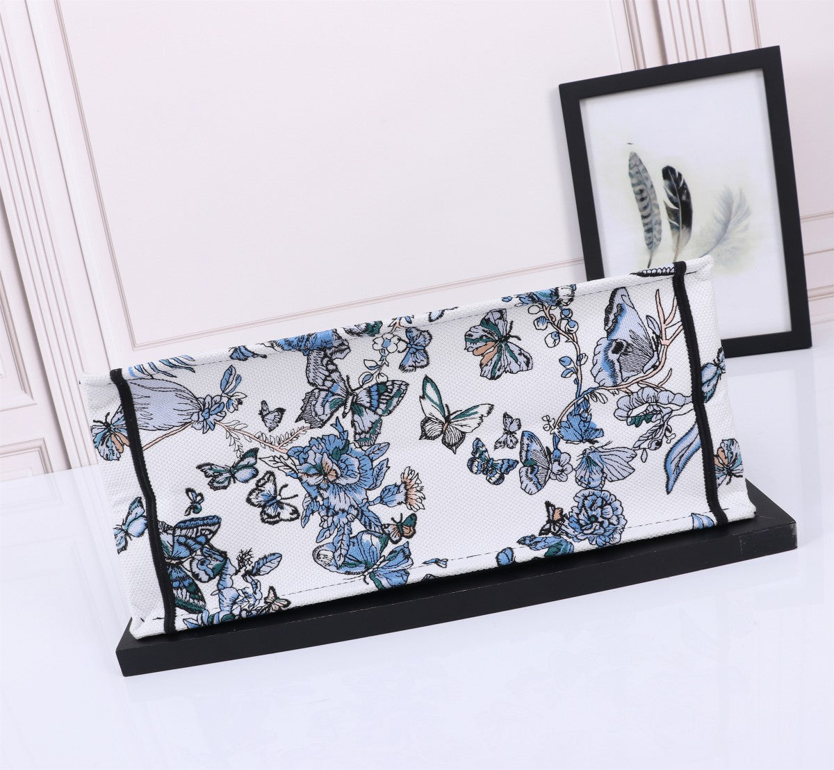Christian Dior Blue Butterfly Embroidered Book Tote Bag