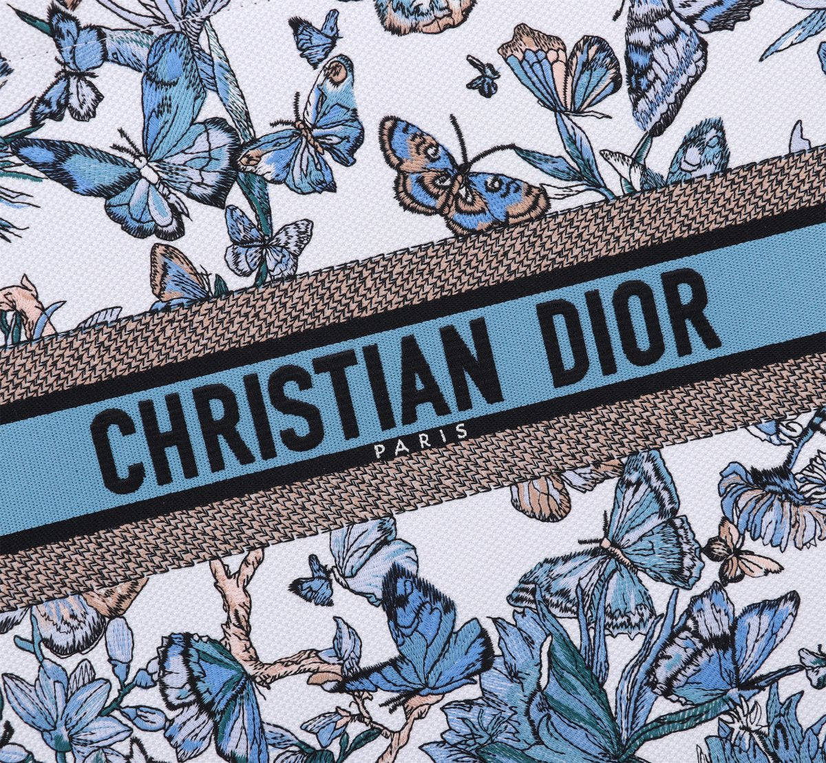 Christian Dior Blue Butterfly Embroidered Book Tote Bag