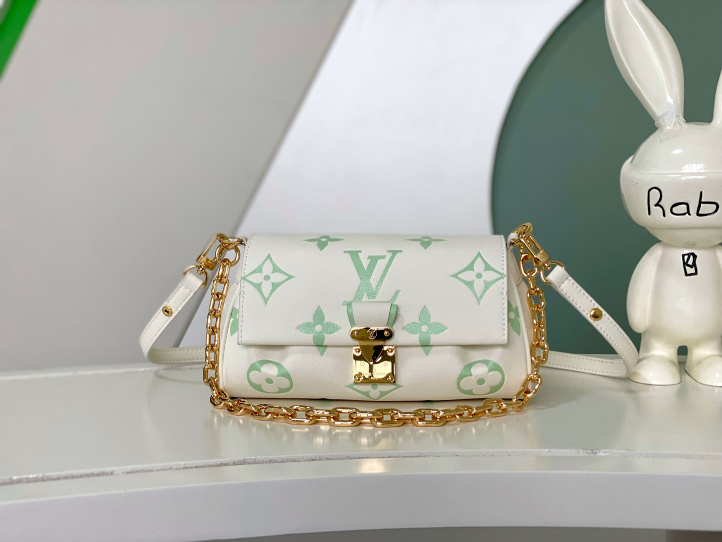 Louis Vuitton Favorite Bag Monogram Empreinte Leather Pastel Green and White