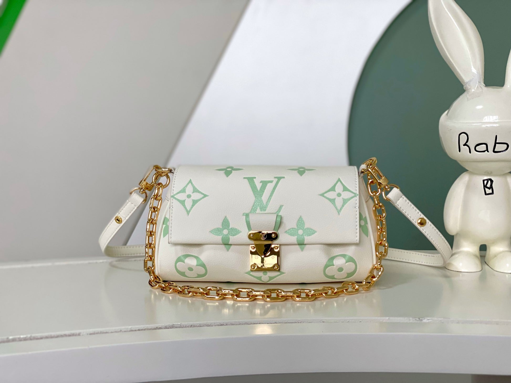 Louis Vuitton Favorite Bag Monogram Empreinte Leather Pastel Green and White