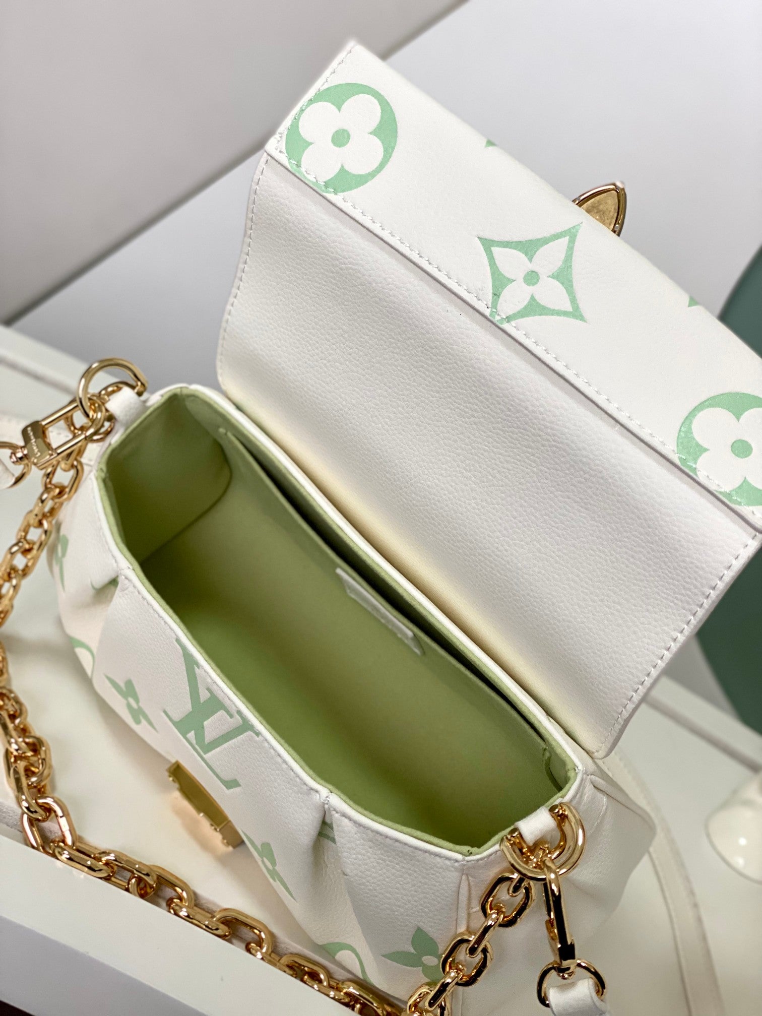 Louis Vuitton Favorite Bag Monogram Empreinte Leather Pastel Green and White