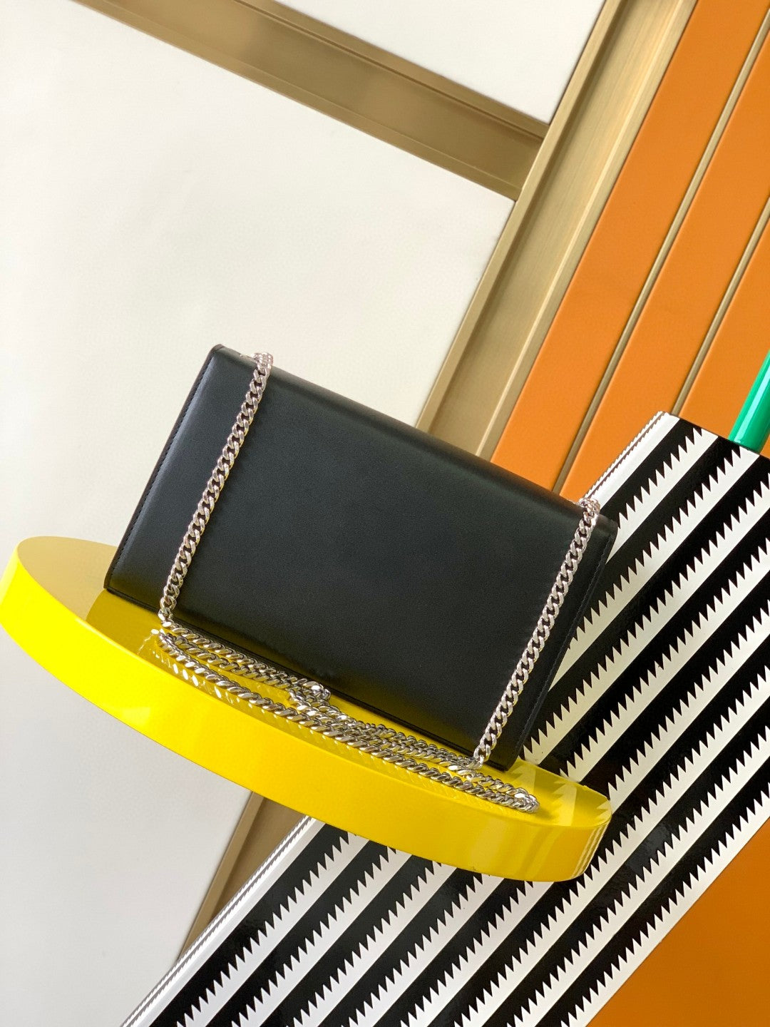 Saint Laurent Monogram Wallet on Chain in Black Leather with Silver Hardware