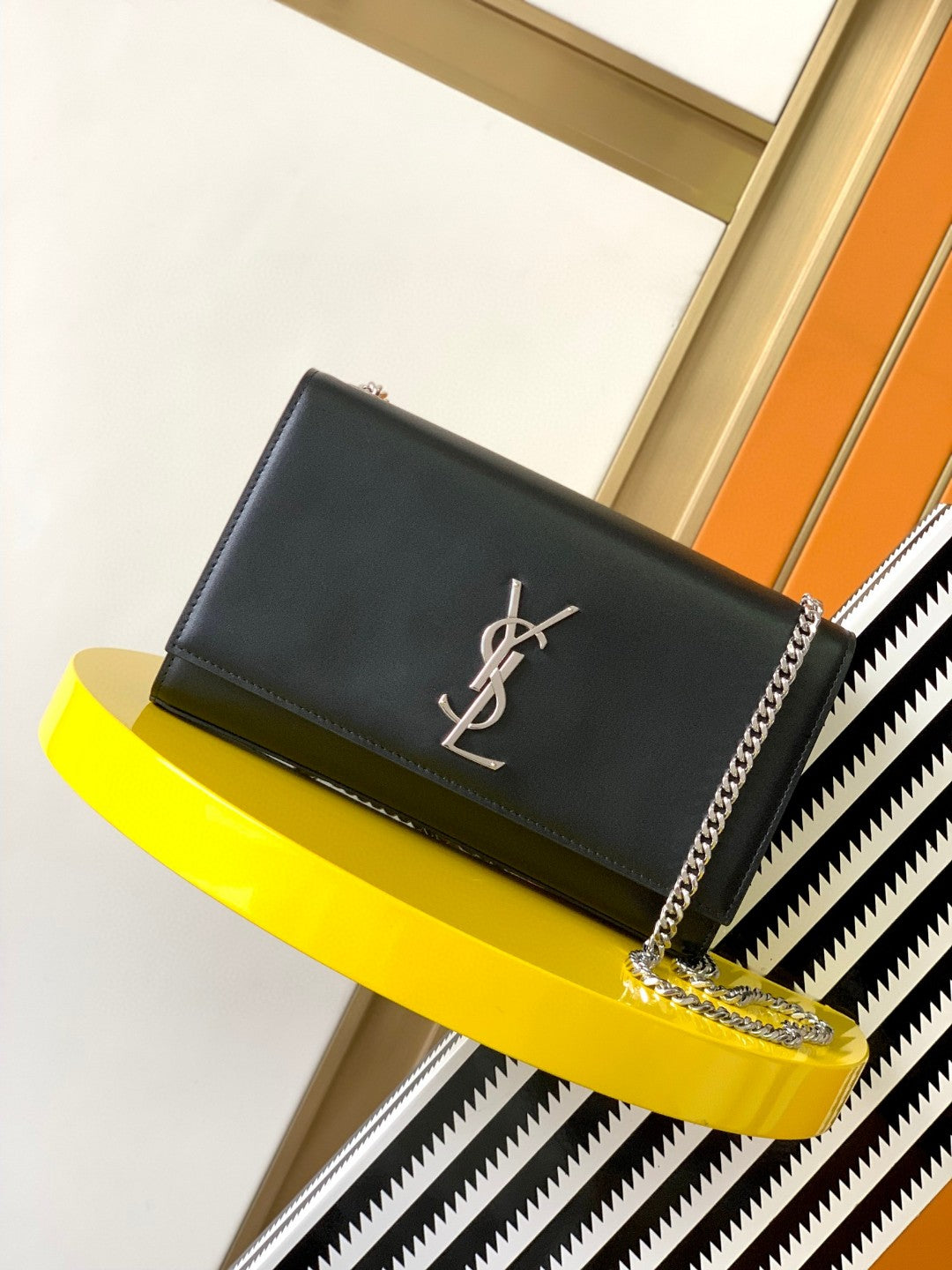 Saint Laurent Monogram Wallet on Chain in Black Leather with Silver Hardware