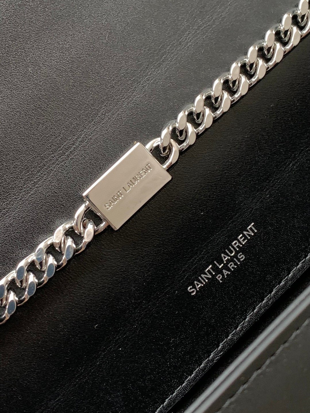 Saint Laurent Monogram Wallet on Chain in Black Leather with Silver Hardware