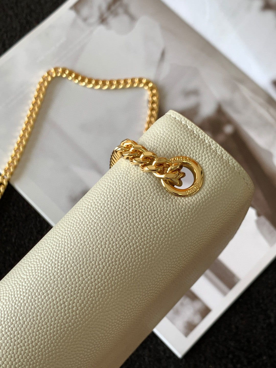 Saint Laurent (YSL) White Leather Chain Wallet Crossbody Bag with Gold Hardware