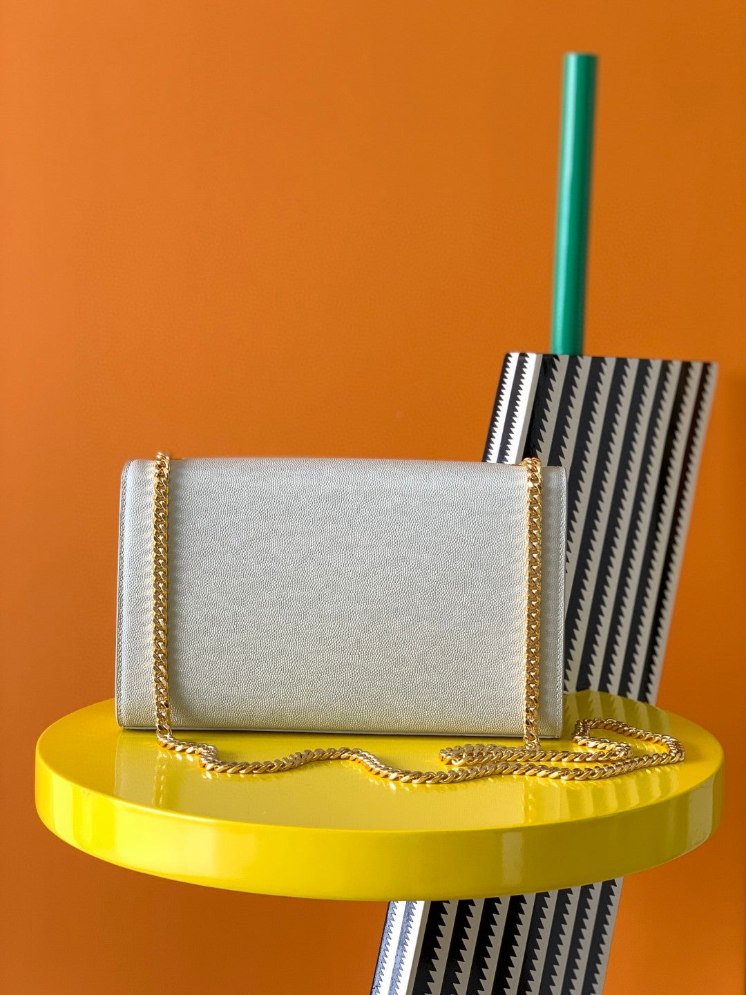 Saint Laurent (YSL) White Leather Chain Wallet Crossbody Bag with Gold Hardware