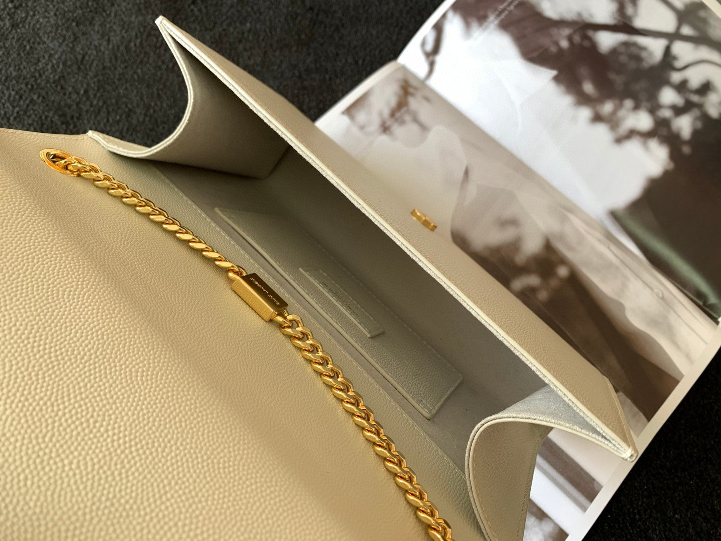 Saint Laurent (YSL) White Leather Chain Wallet Crossbody Bag with Gold Hardware
