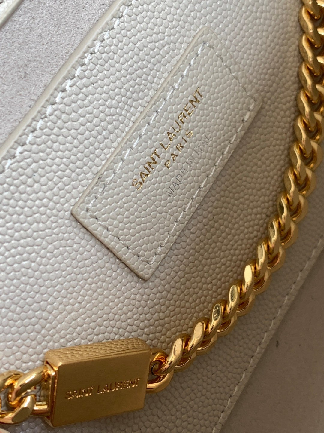 Saint Laurent (YSL) White Leather Chain Wallet Crossbody Bag with Gold Hardware